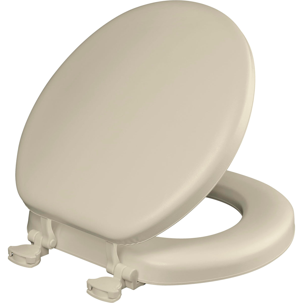 Mayfair Padded Toilet Seat, Cushioned Soft Vinyl over Wood Core Seat, Secure Hinges, Easy Clean, Made in USA, Round, Bone