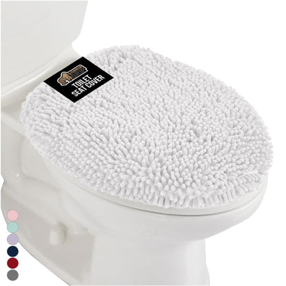 GORILLA GRIP Soft Chenille Toilet Lid Seat Cover, 19.5x18.5 Ivory