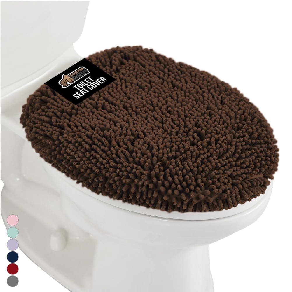 GORILLA GRIP Soft Chenille Toilet Lid Seat Cover, 19.5x18.5 Ivory