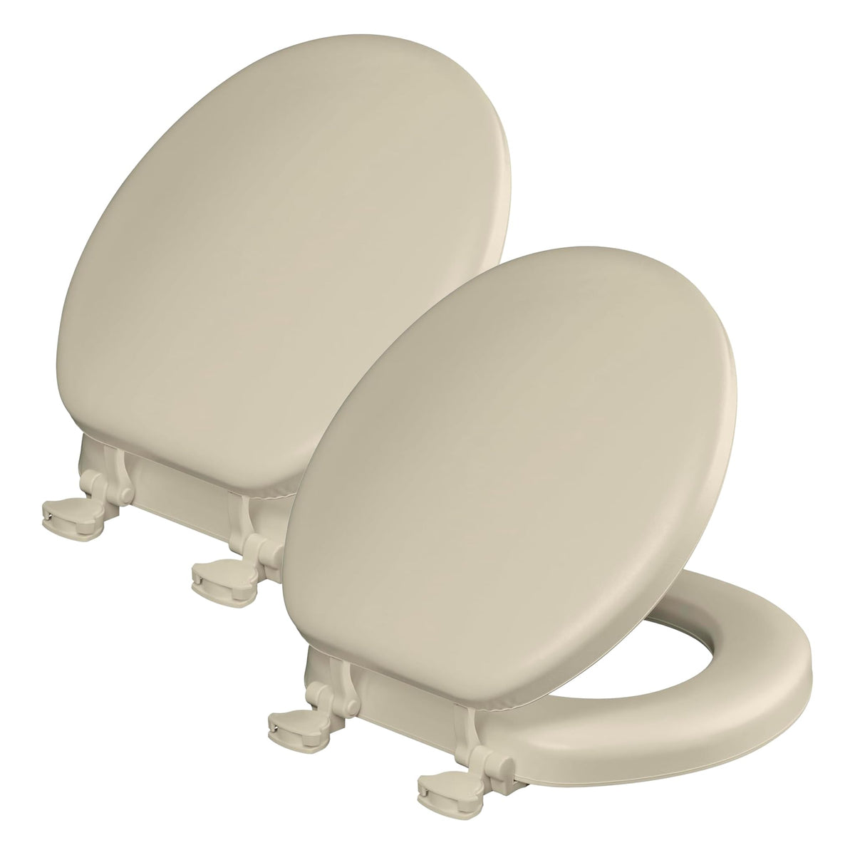 Mayfair Padded Toilet Seat, Cushioned Soft Vinyl over Wood Core Seat, Secure Hinges, Easy Clean, Made in USA, Round, Bone