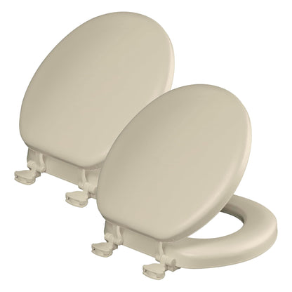 Mayfair Padded Toilet Seat, Cushioned Soft Vinyl over Wood Core Seat, Secure Hinges, Easy Clean, Made in USA, Round, Bone
