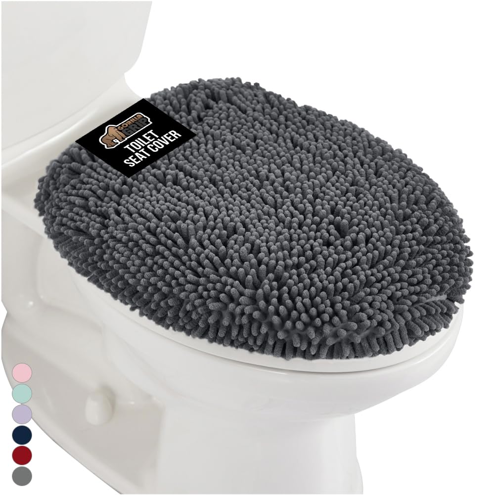 GORILLA GRIP Soft Chenille Toilet Lid Seat Cover, 19.5x18.5 Ivory