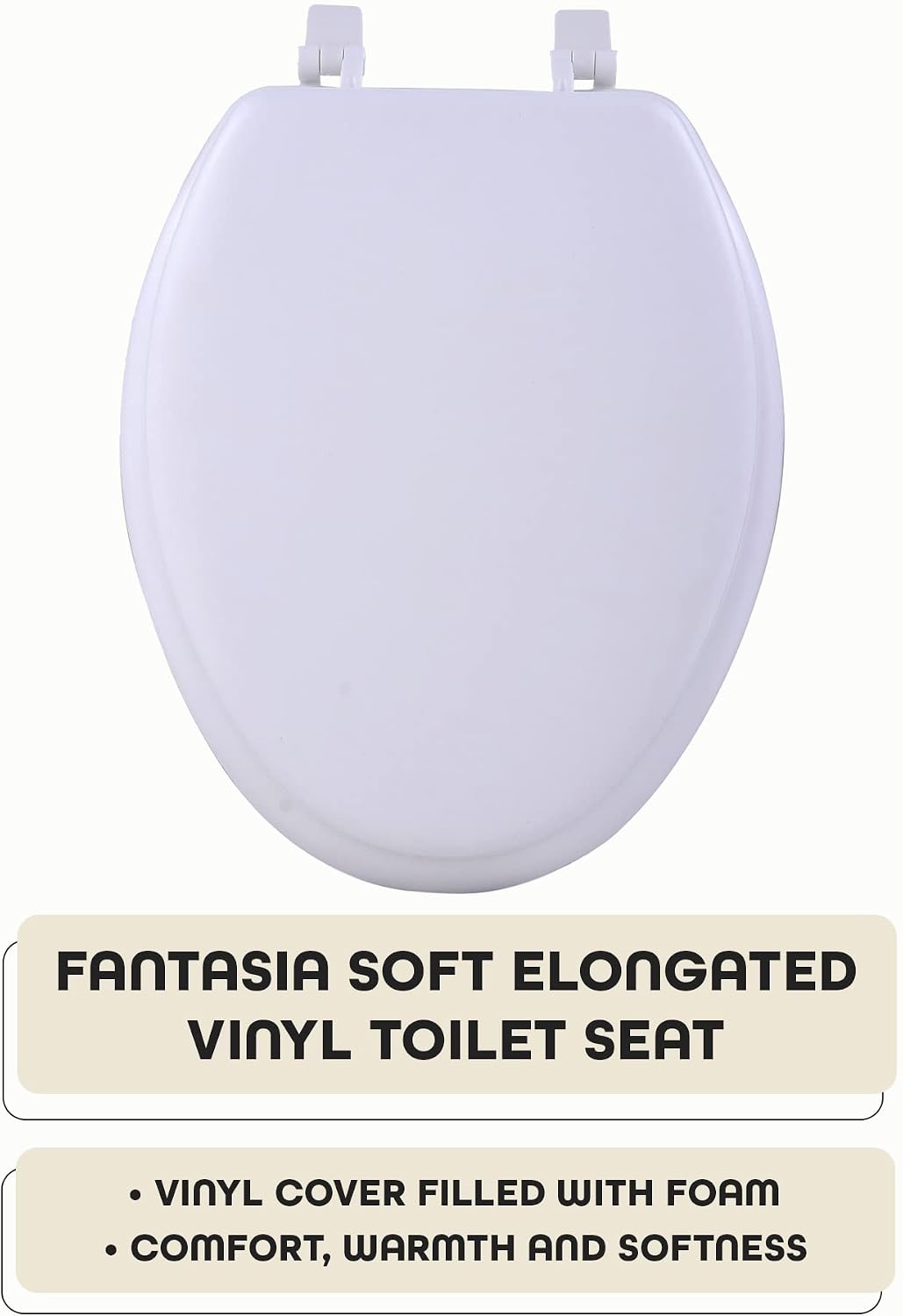 Soft Elongated Vinyl Toilet Seat, White, 19 in