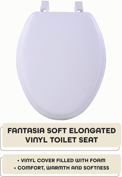 Soft Elongated Vinyl Toilet Seat, White, 19 in