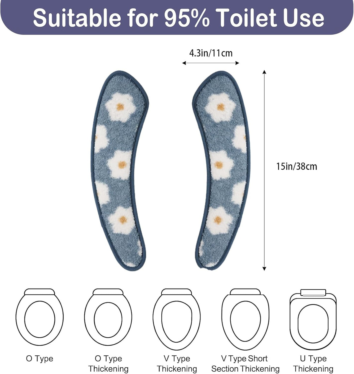 Thick and Warm Toilet Seat Cover – Washable, Reusable Cushion with TPR Adhesive & Floral Pattern for Comfort & Insulation (Blue)