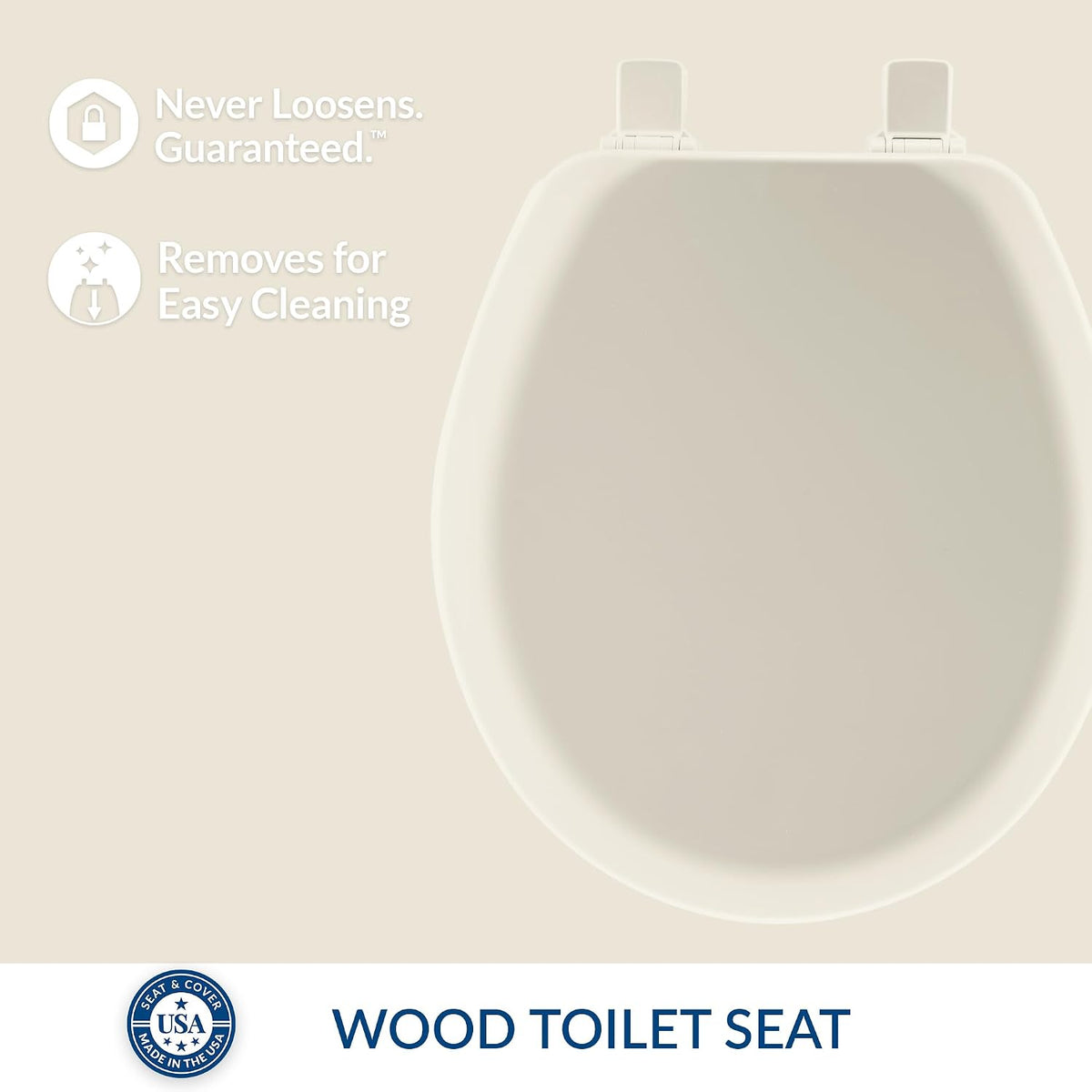 Mayfair Cameron Biscuit Toilet Seat, Non Slip Heavy Duty Wood, Easy Clean, Made in USA, Round