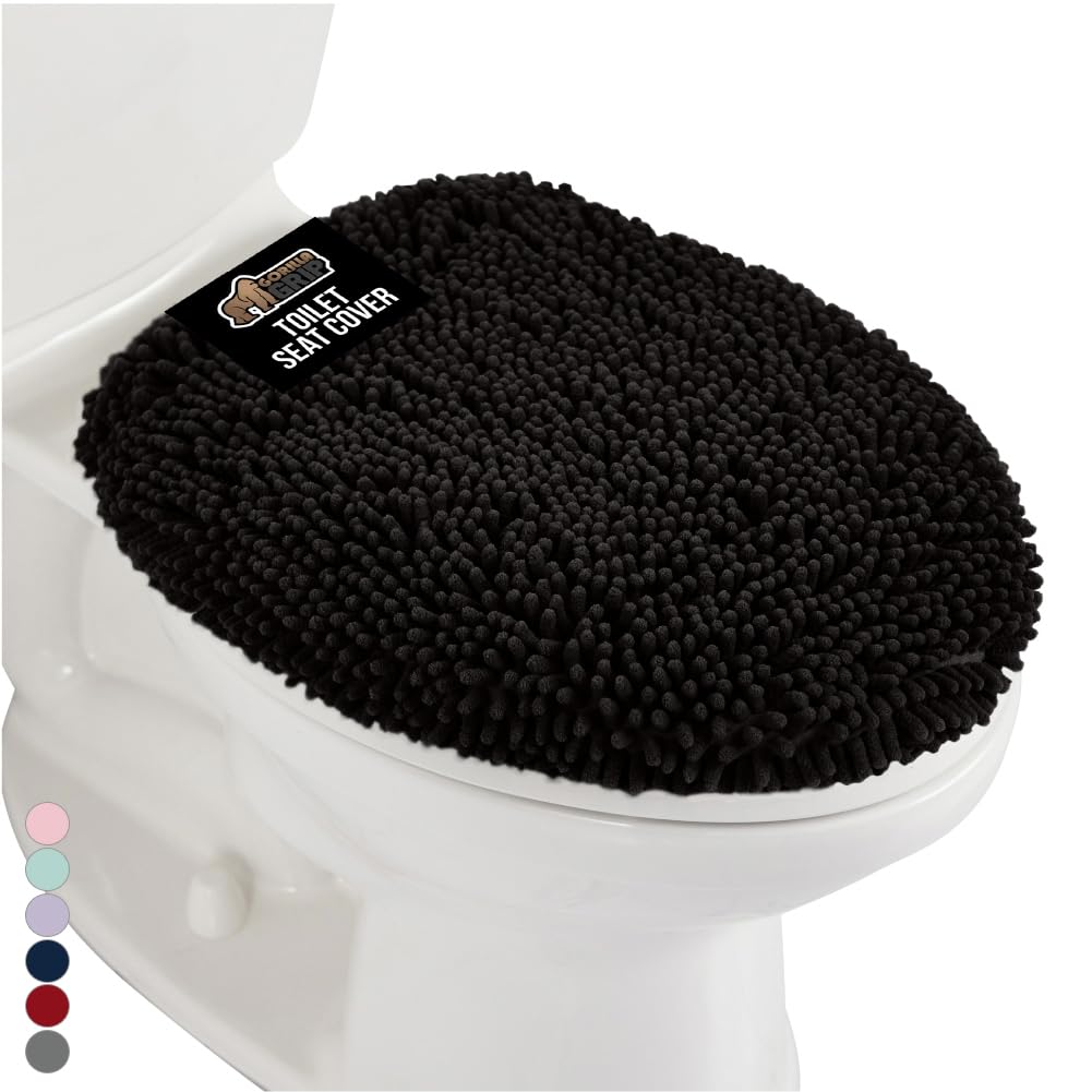 GORILLA GRIP Soft Chenille Toilet Lid Seat Cover, 19.5x18.5 Ivory