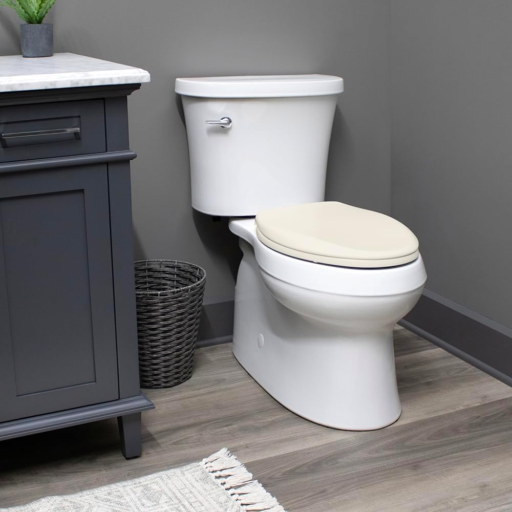 Mayfair Cameron Biscuit Toilet Seat, Non Slip Heavy Duty Wood, Easy Clean, Made in USA, Round