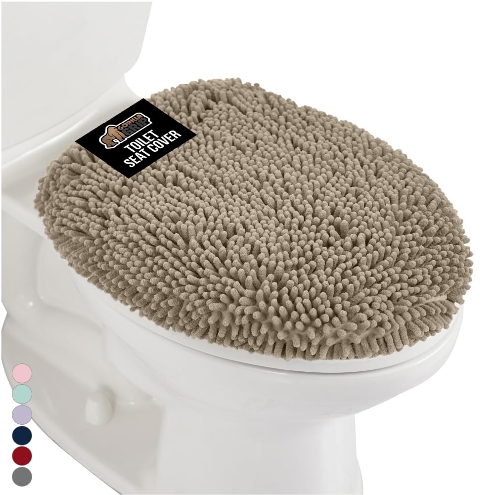 GORILLA GRIP Soft Chenille Toilet Lid Seat Cover, 19.5x18.5 Ivory