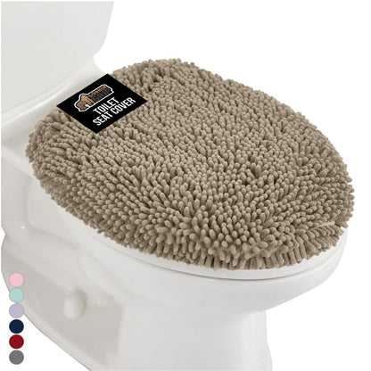 GORILLA GRIP Soft Chenille Toilet Lid Seat Cover, 19.5x18.5 Ivory