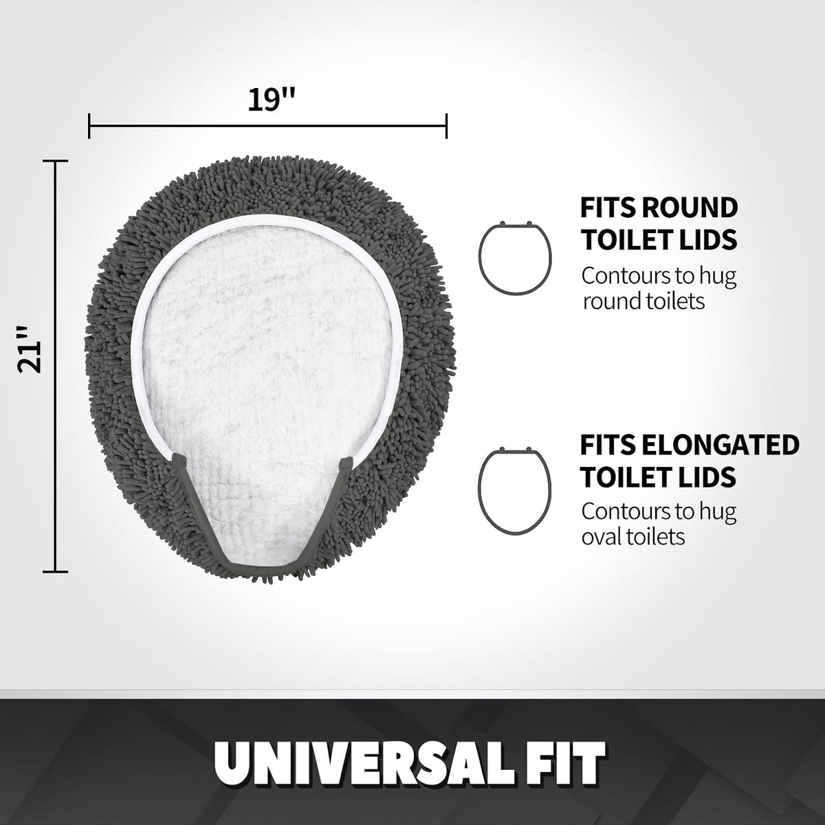 Ultra Soft Chenille Bathroom Toilet Lid Cover, 19x21 Inches, Charcoal Gray