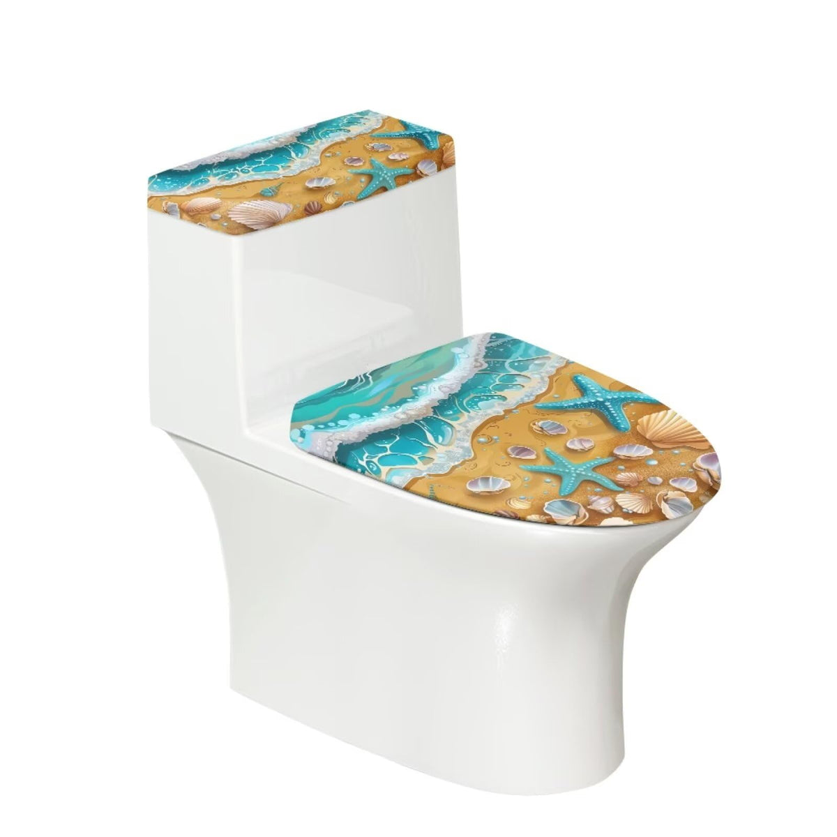 Starfish Toilet Lid & Tank Covers Shell Toilet Seat Covers for Bathroom Dust Cover Set 2 Piece Polyester Fabric Bathroom Covers Elastic Bottom Soft Universal for Most Toilet Bowl Lids