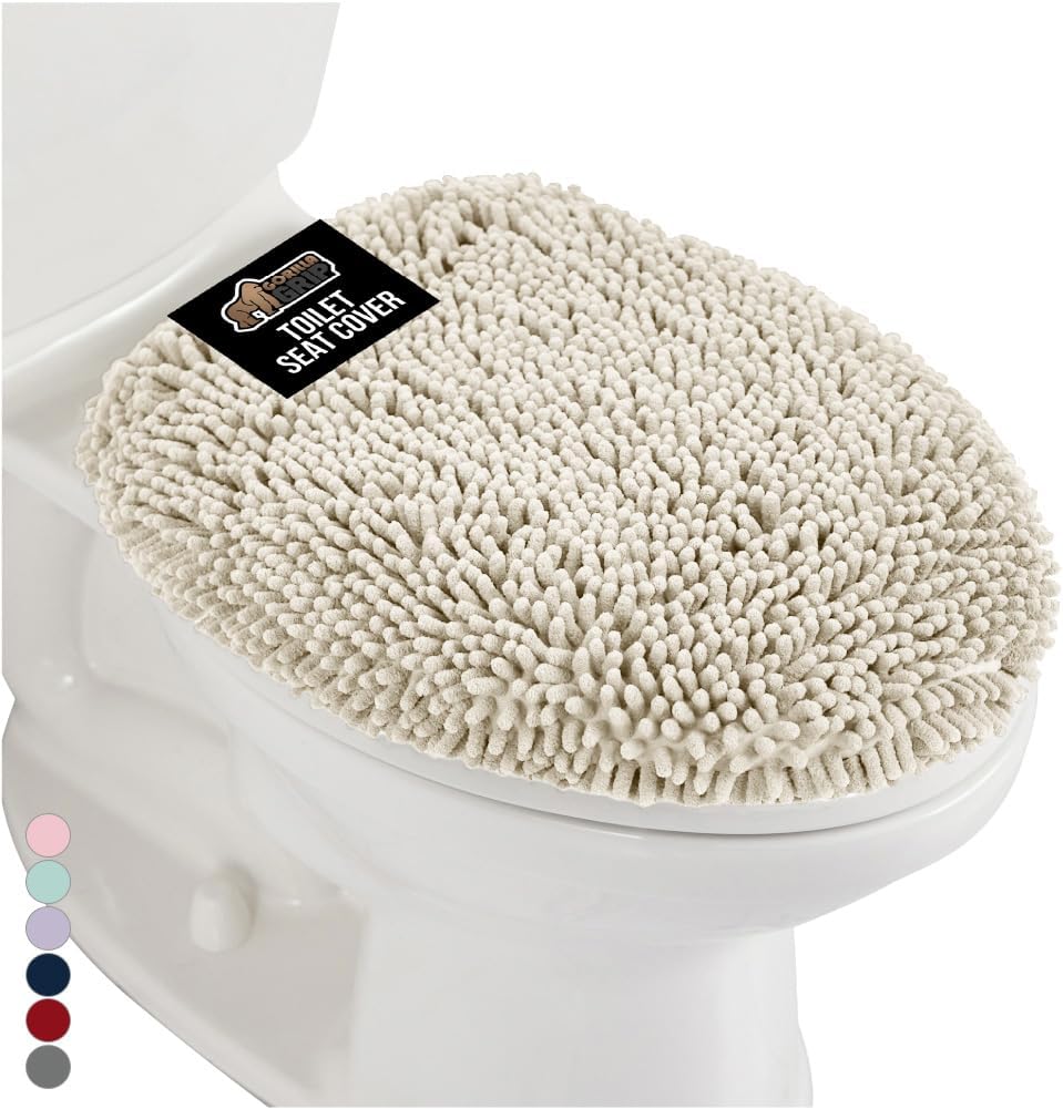GORILLA GRIP Soft Chenille Toilet Lid Seat Cover, 19.5x18.5 Ivory