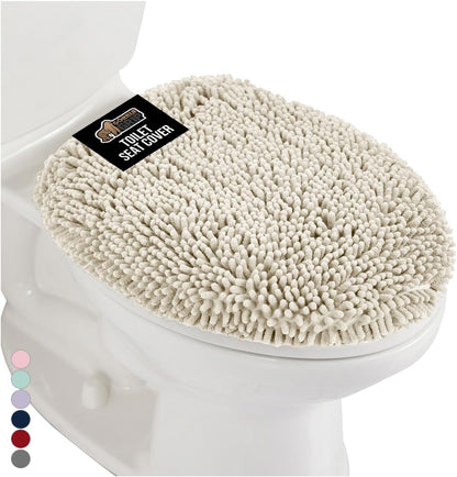 GORILLA GRIP Soft Chenille Toilet Lid Seat Cover, 19.5x18.5 Ivory