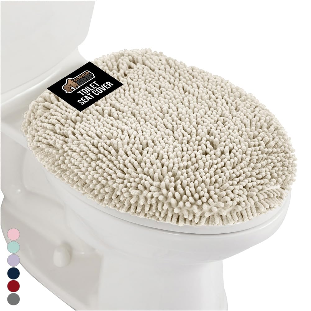 GORILLA GRIP Soft Chenille Toilet Lid Seat Cover, 19.5x18.5 Ivory