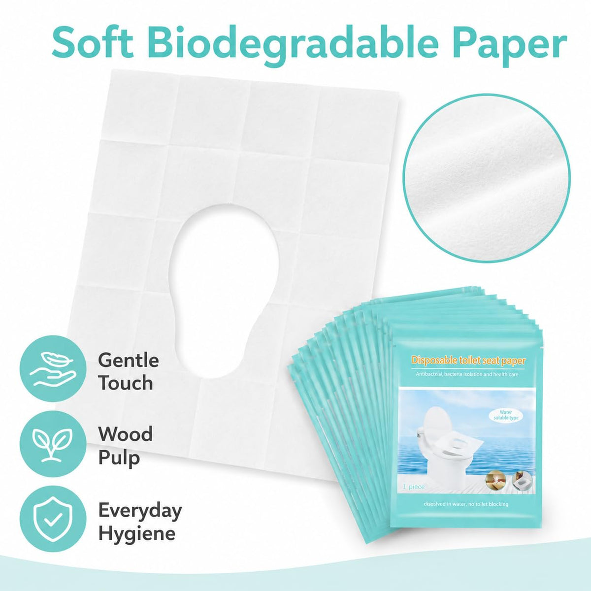 Toilet Seat Covers Disposable, 50 Pcs Flushable Paper Travel Accessories