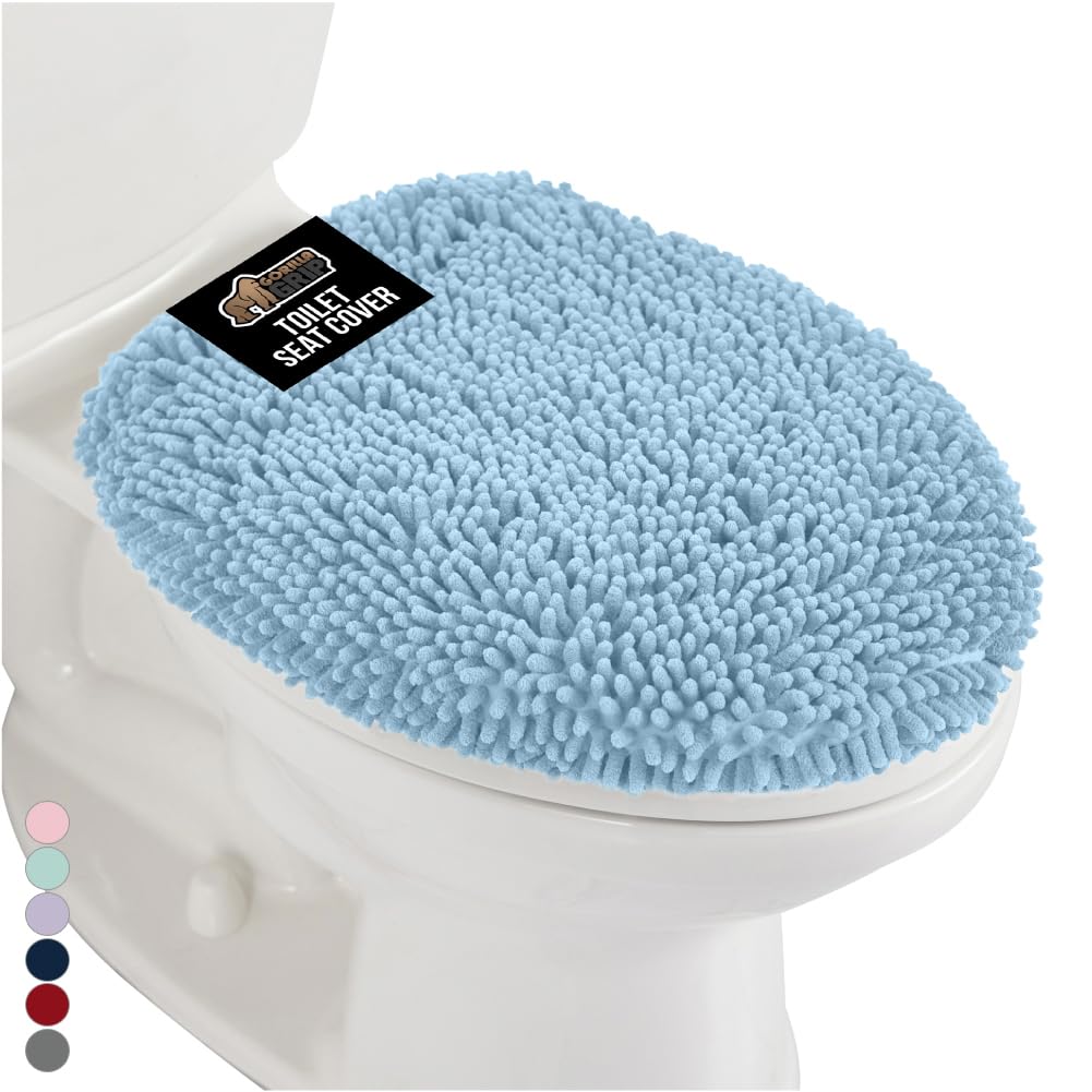 GORILLA GRIP Soft Chenille Toilet Lid Seat Cover, 19.5x18.5 Ivory