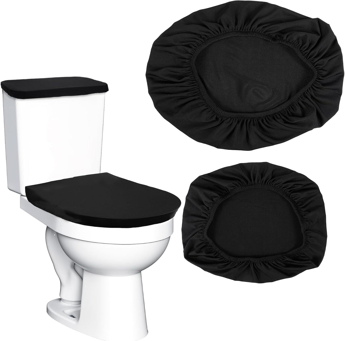Tyqour Black Toilet Seat Cover Black Toilet Lid Cover and Toilet Tank Cover Set, Universal Toilet Cover Set with Elastic Bottom for Bathroom Decor Accessories