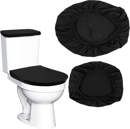 Tyqour Black Toilet Seat Cover Black Toilet Lid Cover and Toilet Tank Cover Set, Universal Toilet Cover Set with Elastic Bottom for Bathroom Decor Accessories