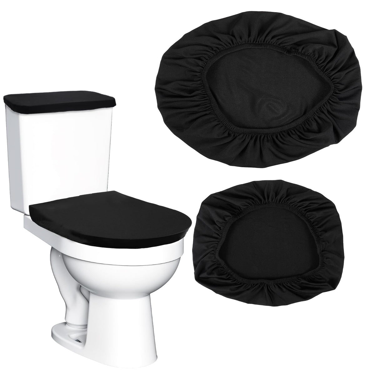 Tyqour Black Toilet Seat Cover Black Toilet Lid Cover and Toilet Tank Cover Set, Universal Toilet Cover Set with Elastic Bottom for Bathroom Decor Accessories