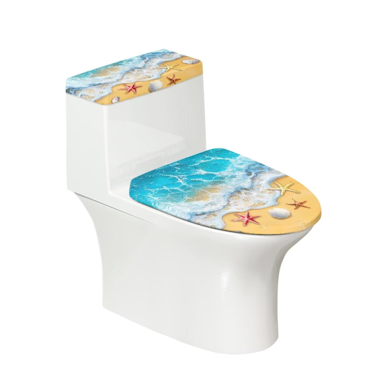 Starfish Toilet Lid & Tank Covers Shell Toilet Seat Covers for Bathroom Dust Cover Set 2 Piece Polyester Fabric Bathroom Covers Elastic Bottom Soft Universal for Most Toilet Bowl Lids