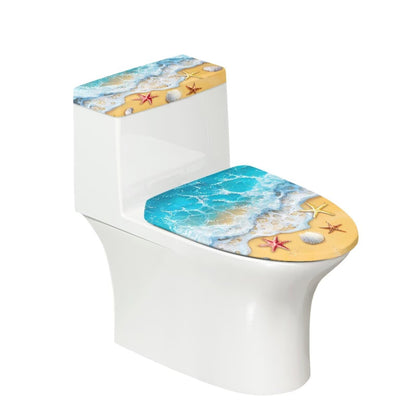 Starfish Toilet Lid & Tank Covers Shell Toilet Seat Covers for Bathroom Dust Cover Set 2 Piece Polyester Fabric Bathroom Covers Elastic Bottom Soft Universal for Most Toilet Bowl Lids