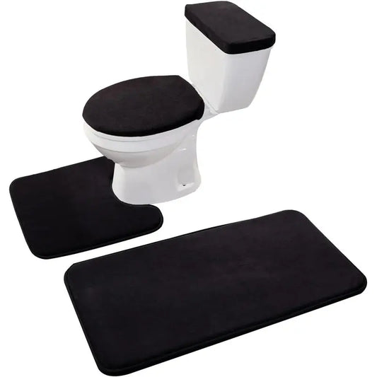 Black 4-Piece Soft Thick Velvet Memory Foam Bathroom Toilet Mat Set - Includes Toilet Seat Cover, Decorative Tank Cover, Bathroom Rug (Home Supply), Quantity Per Pack": "Four Pieces
