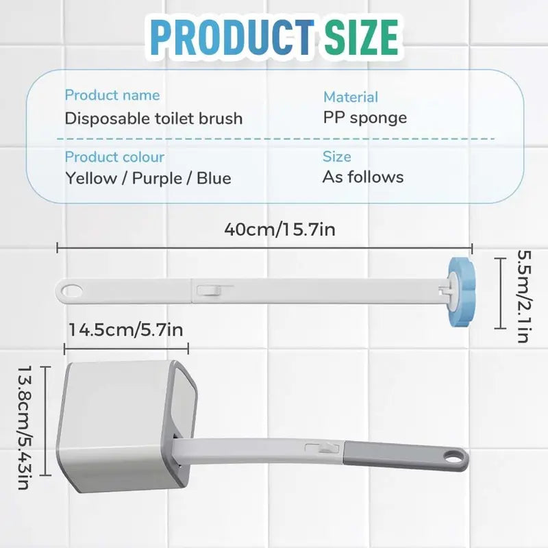 Wall-Mount ABS Plastic Disposable Toilet Brush & Plunger Kit Set - Long-Reach Handle Toilet Brush Cleaner, Self-Cleaning Rotatable, Plush Pads, No Pre-Rinse, No Mess, No Odor for Bathroom Hygiene Convenience