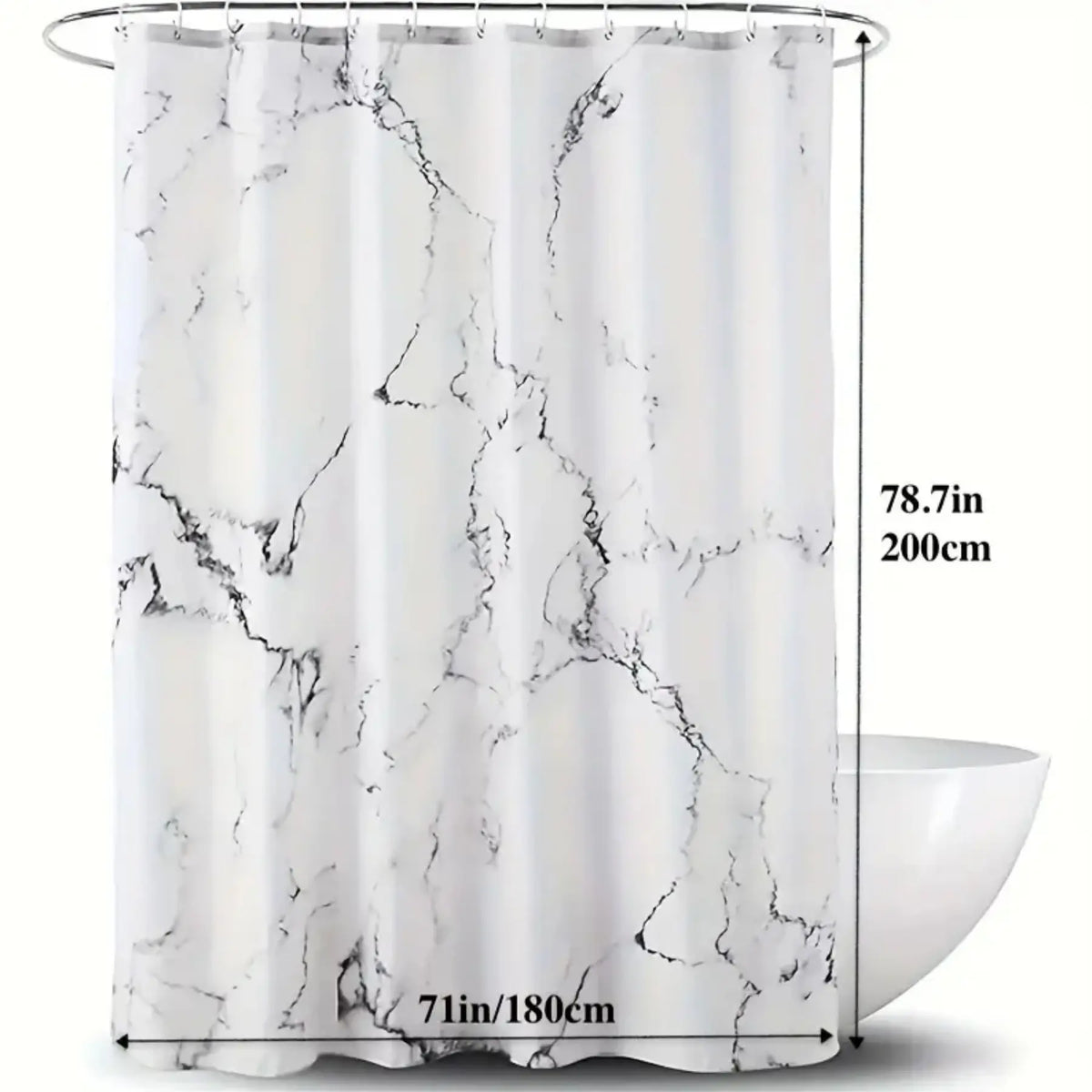 Luxury Marble Texture Polyester Shower Curtain, Thickened Material, Versatile Design, High-End Feel, Suitable for Multiple Scenarios, Bathroom Decoration Accessories, Waterproof Bathroom Curtain, Home Goods, Decorative Shower Curtain