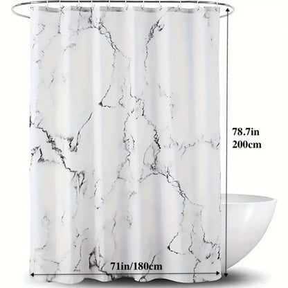 Luxury Marble Texture Polyester Shower Curtain, Thickened Material, Versatile Design, High-End Feel, Suitable for Multiple Scenarios, Bathroom Decoration Accessories, Waterproof Bathroom Curtain, Home Goods, Decorative Shower Curtain