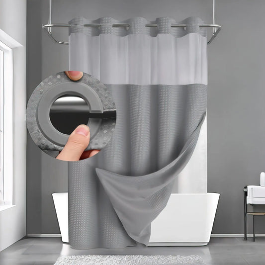 Waffle Pattern Shower Curtain, Shower Curtain Liner, Removable Shower Curtain, 1 Count Modern Waterproof Bathroom Curtain, Bathroom Accessories for Home Hotel Salon Dormitory Decor, Shower Curtain and Liner, Bathroom Curtains Shower