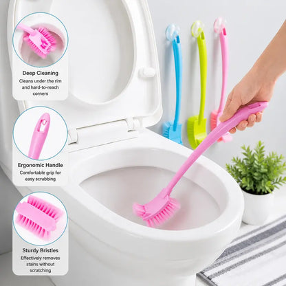 1-Piece Double Sided Deep Cleaning Toilet Brush with Non-Slip Ergonomic Grip Long Curved Handle, Hanging Hole for Bathroom Gap Corner Cleaning, Space-Saving Toilet Brush & Plungers, One-Piece, Long Handle