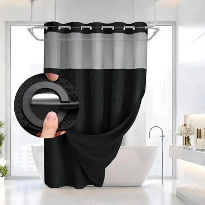 Waffle Pattern No-Hook Shower Curtain,1 Count Double Layer Waterproof Bathroom Curtain with Snap in Liner ,Size Adaptability Washable Bathroom Accessories, for Hotel Salon Room,Home Dector,Household Items Installation