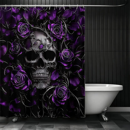 1pcs Luxury Dark Gothic Floral Bathroom Shower Curtain, Rose and Skull Pattern, Elegant Spooky Aesthetic Decor, Unique Gift for Gothic Lovers and Witchy Aesthetic Room