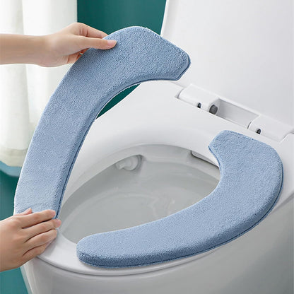 1 Pair Soft Toilet Seat Covers Plush Thick Fabric Toilet Seat Warmer Waterproof self-adhesive Reusable Machine-Washable Universal for All Types of Toilets Bathroom (Grey)