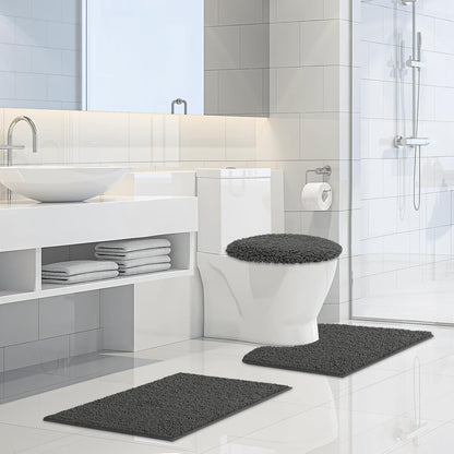 Ultra Soft Chenille Bathroom Toilet Lid Cover, 19x21 Inches, Charcoal Gray