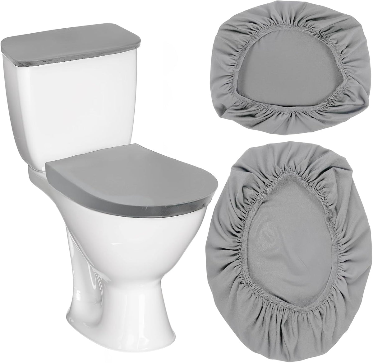 Thinp Toilet Lid Cover and Toilet Tank Cover,Grey Toilet Seat Cover with Elastic Bottom Replacement Toilet Cover Soft Stretch Toilet Covers Set Universal Toilet Lid Covers for Bathroom Decoration