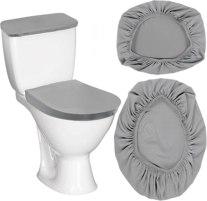 Thinp Toilet Lid Cover and Toilet Tank Cover,Grey Toilet Seat Cover with Elastic Bottom Replacement Toilet Cover Soft Stretch Toilet Covers Set Universal Toilet Lid Covers for Bathroom Decoration