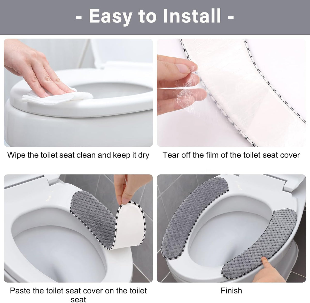 2Pairs Warm Toilet Seat Cover Mat Plush Thick Toilet Seat Padded Non Slip Soft Cushion Washable Bathroom Warmer Static Cling Cover Non Adhesive,Grey