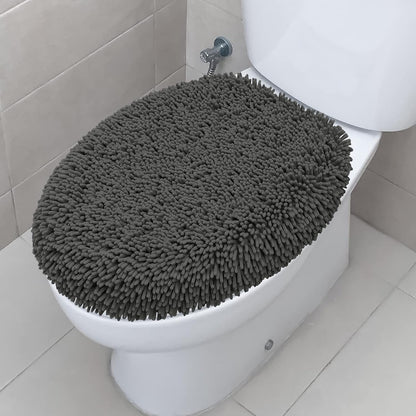 Ultra Soft Chenille Bathroom Toilet Lid Cover, 19x21 Inches, Charcoal Gray