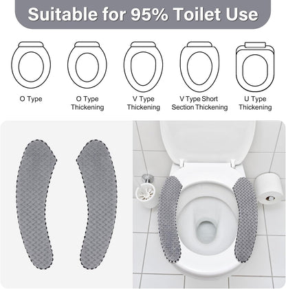 2Pairs Warm Toilet Seat Cover Mat Plush Thick Toilet Seat Padded Non Slip Soft Cushion Washable Bathroom Warmer Static Cling Cover Non Adhesive,Grey