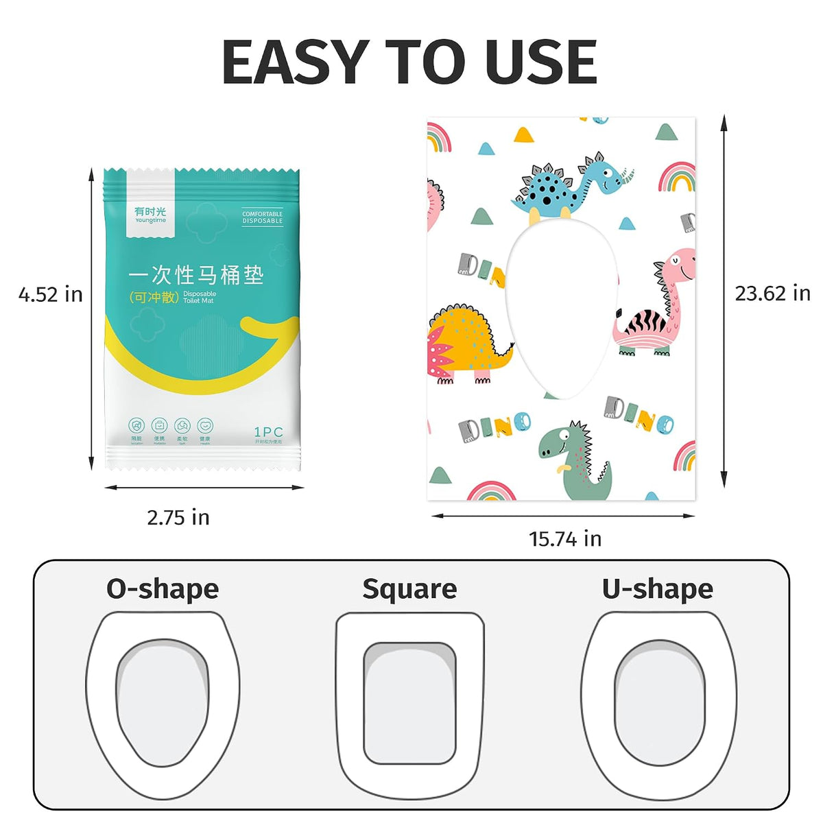 Dinosaur Toilet Seat Covers Disposable 100 Pack,Large Waterproof Potty Covers for Kids,Travel-Friendly Individual Packs,Perfect for Toddlers’ Potty Training in Public Restrooms