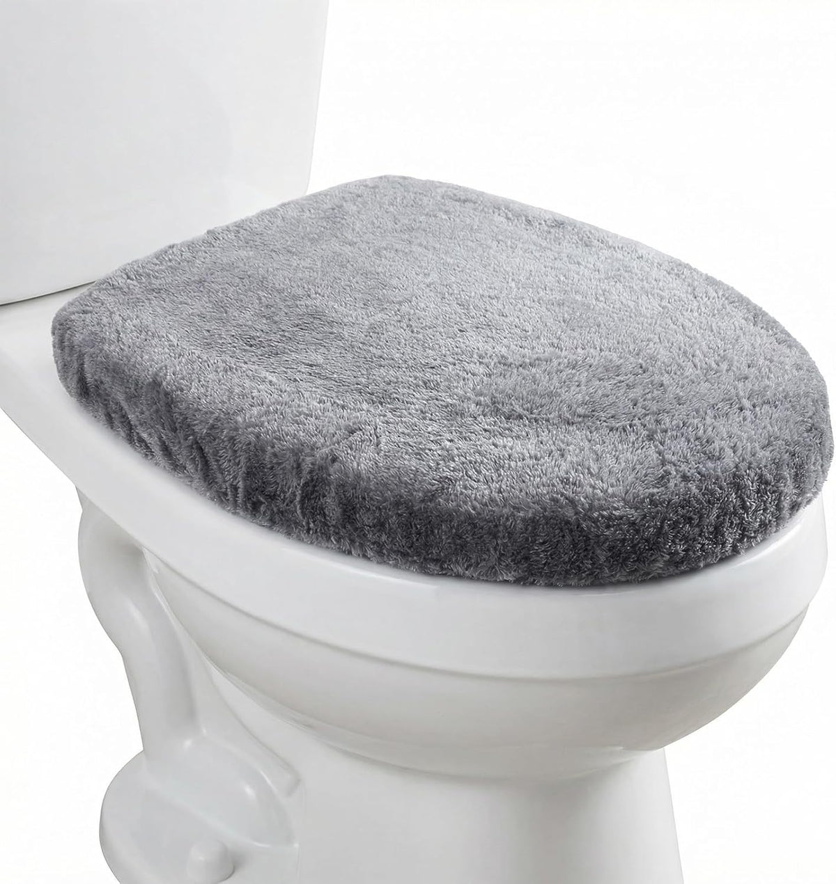 1 PCS Toilet Seat Lid Cover Microfiber Soft Velvet Toilet Cover Durable Adjustable Stretch Fuzzy Seat Covers with Elastic Bottom Absorbent Machine Washable Comfortable for Most Toilets Lids(grey)
