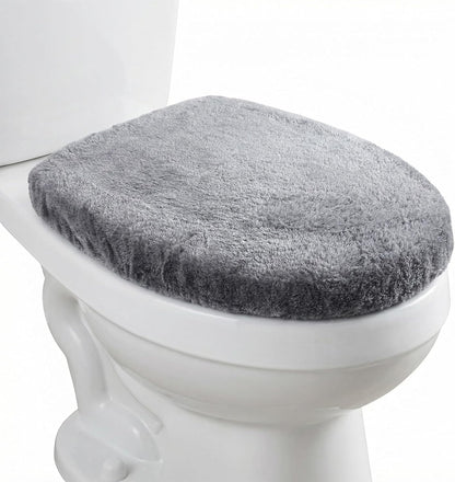 1 PCS Toilet Seat Lid Cover Microfiber Soft Velvet Toilet Cover Durable Adjustable Stretch Fuzzy Seat Covers with Elastic Bottom Absorbent Machine Washable Comfortable for Most Toilets Lids(grey)