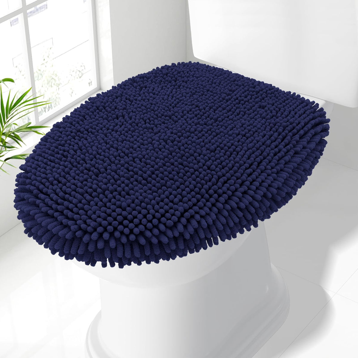Smiry Soft Chenille Bathroom Toilet Lid Cover 17.5x15, Black