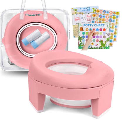 MCGMITT Potty Training Toilet Seat for Toddlers Boys Girls, Portable Baby Toilet Soft EVA Folding Kids Potty Chair Cover with Splash Guard for Travel, Including 3 Non-Slip Feet and Storage Bag (Blue)
