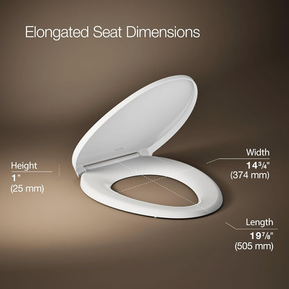 KOHLER K-27331-0 Glissade ReadyLatch Quiet Close Elongated Toilet Seat, White, Grip-Tight Hardware, Quiet Close Lid Prevents Slamming