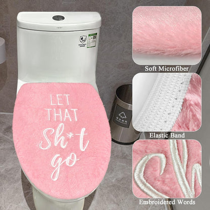 Funny Bathroom Decor Toilet Lid Cover Pink Bathroom Accessories Soft Fun Seat Covers 17.5"x15" Restroom Fits Most Oblong Round Elongated Toilet Lid Cute Home Room Decorations Pink