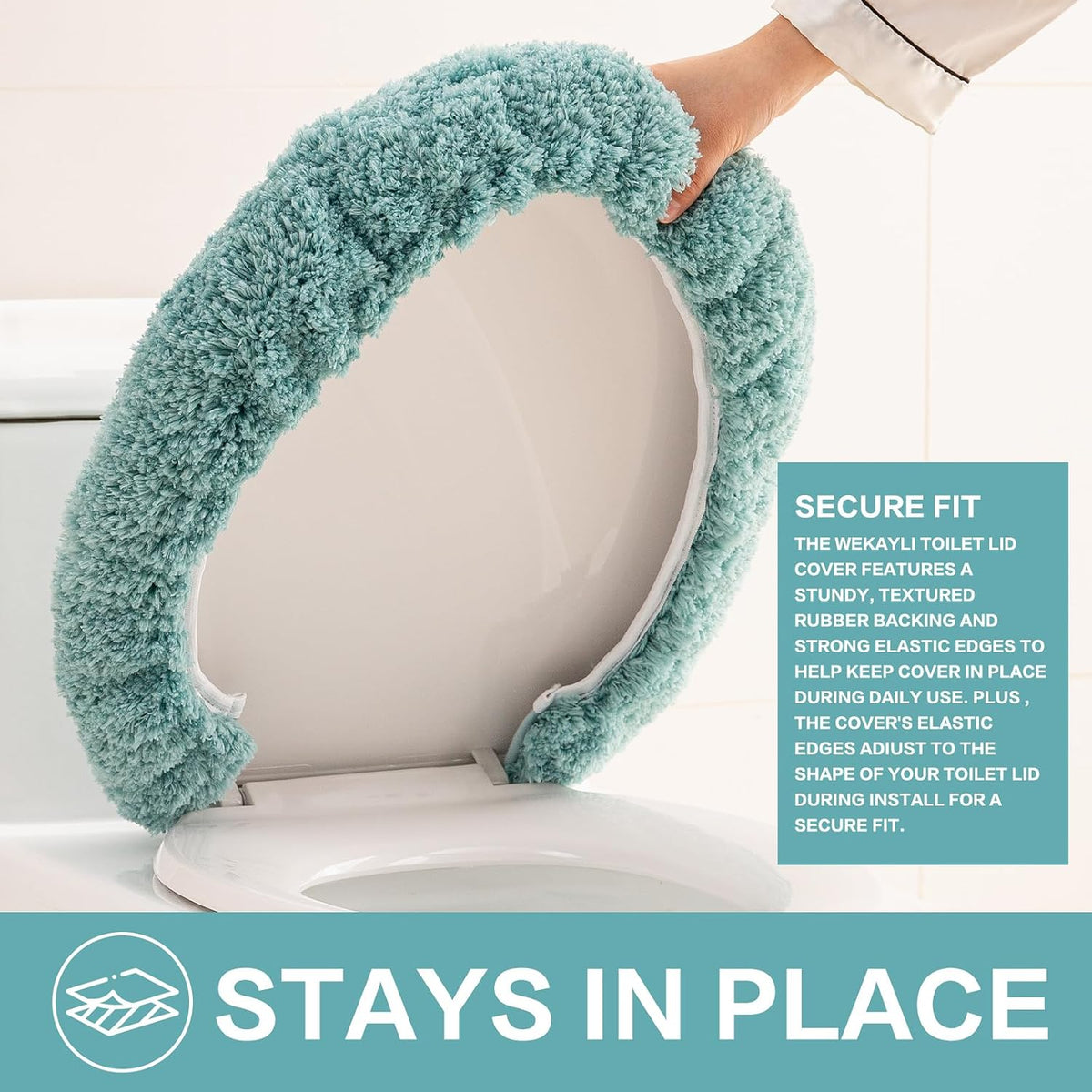 Microfiber Toilet Lid Cover, 17.5"x15" Fits Round Oblong and Elongated