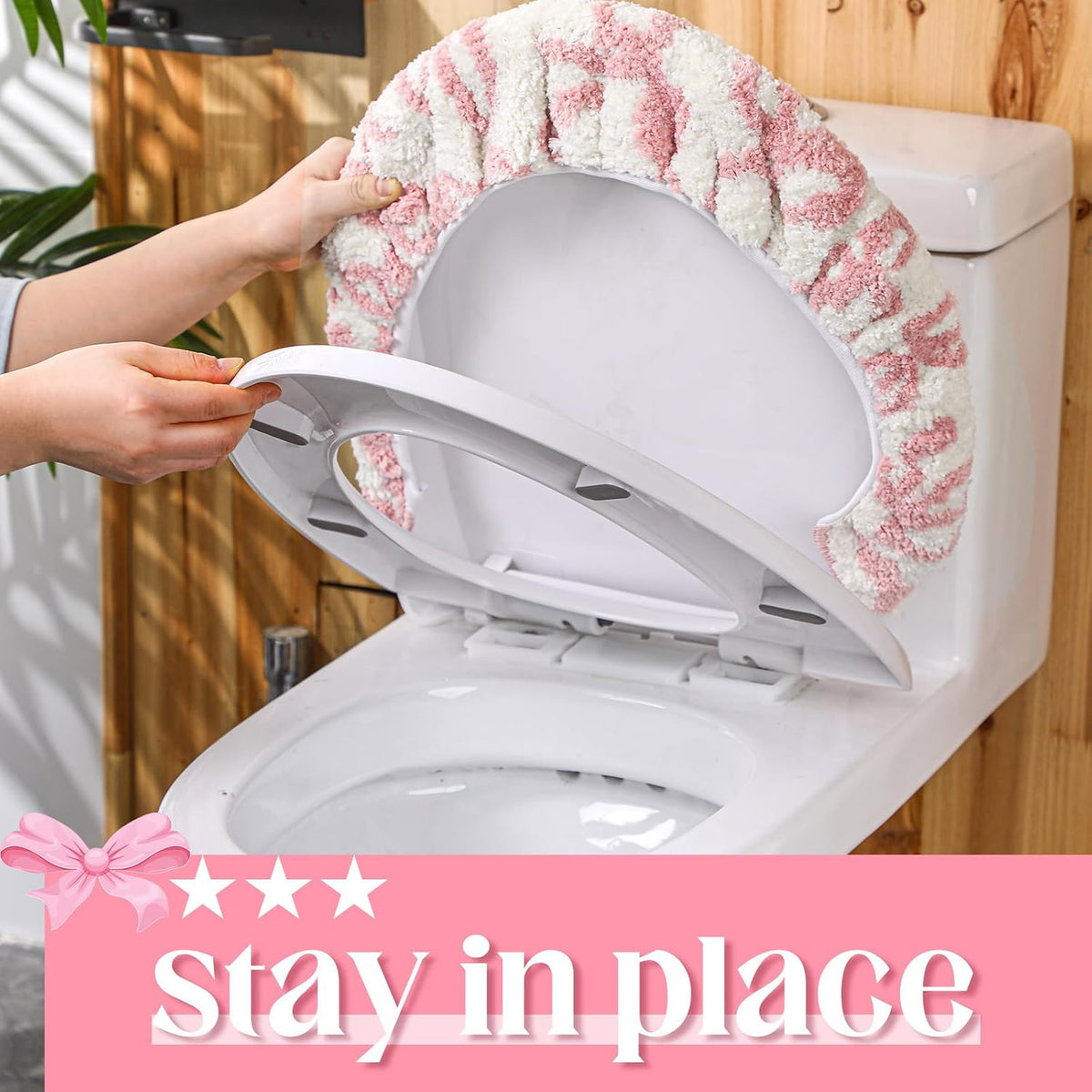 SmoothNovelty Toilet Lid Cover Coquette Plush Cover, Pink, Bow